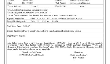 Gecem Surface Mounted Led Luminaire Domestic Product Certificate